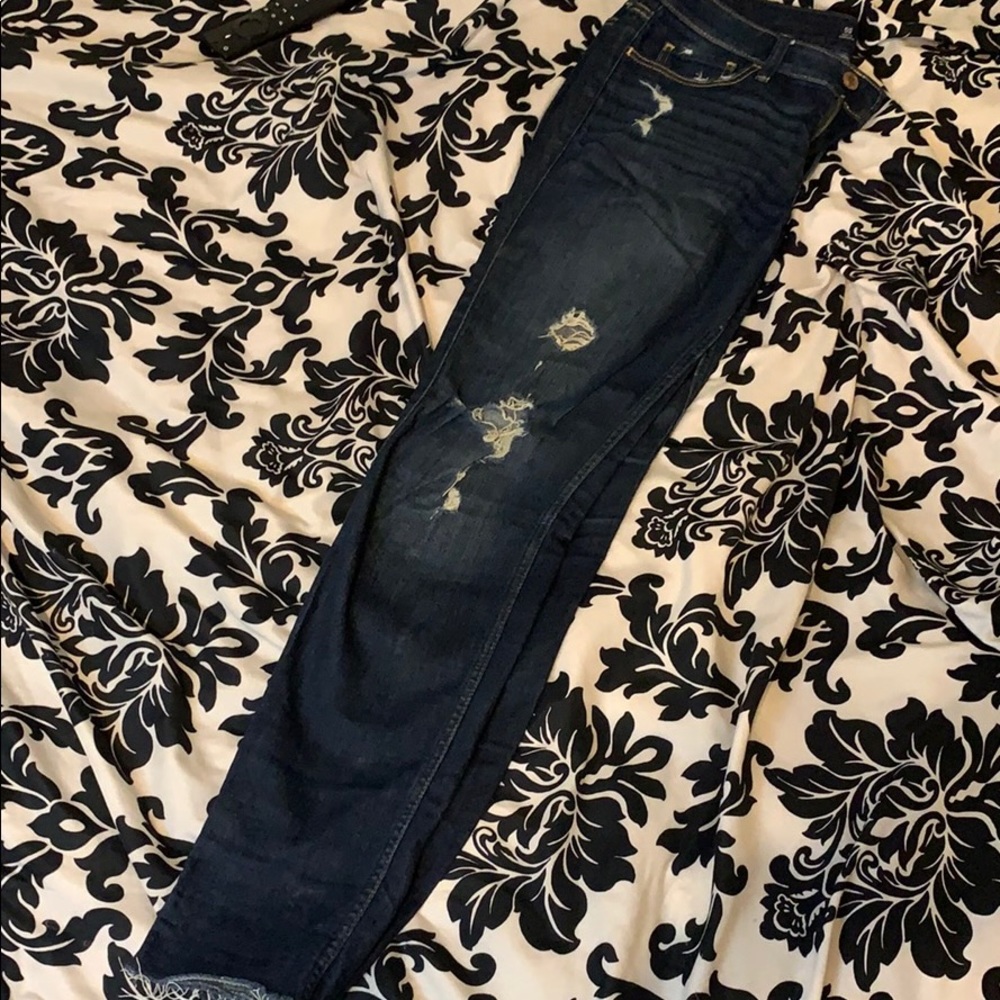 Dark blue, ripped jeans